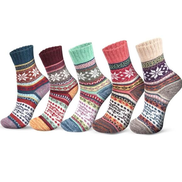 Womens Gift Set Socks 5 Pairs Cozy Slipper Socks Winter Wool Socks Size 5-10 - Picture 1 of 5